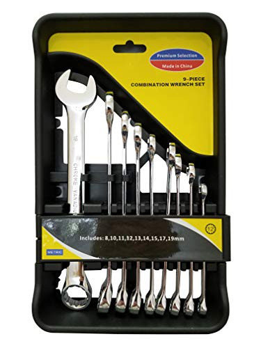 9-Piece Metric Combination Wrench Set, 8mm-19mm/Full Polishing/Mirror Finish