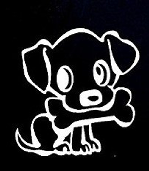 CCI Puppy with Bone Decal Vinyl Sticker|Cars Trucks Vans Walls Laptop| White |5.5 x 5.25 in|CCI915 CCI Puppy with Bone Decal Vinyl Sticker|Cars Trucks Vans Walls Laptop| White |5.5 x 5.25 in|CCI915