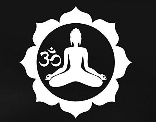 CCI Yoga Lotus Position with OM Symbol Decal Vinyl Sticker|Cars Trucks Vans Walls Laptop| White |5.5 x 5.5 in|CCI1107