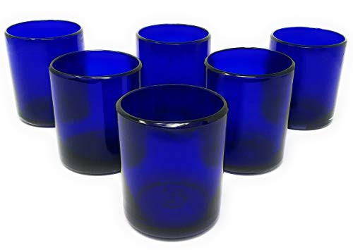 Hand Blown Mexican Drinking Glasses  Set of 6 Cobalt Tumbler Glasses (10 oz each)