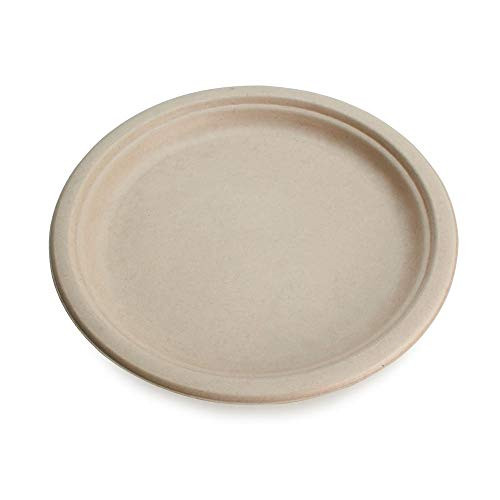 iWord 100% Compostable 9" Paper Plates [125-Pack] Heavy-Duty Quality Natural Disposable Bagasse, Eco-Friendly Made of Sugar Cane Fibers, 9 inch, Brown