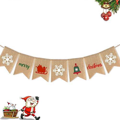 SWYOUN Burlap Merry Christmas Banner with Snowflake Party Mantel Fireplace Garland Supplies Decoration