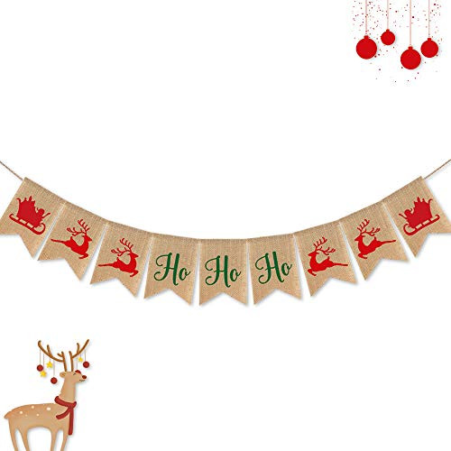 SWYOUN Burlap Merry Christmas Ho Ho Ho Banner Party Mantel Fireplace Garland Supplies