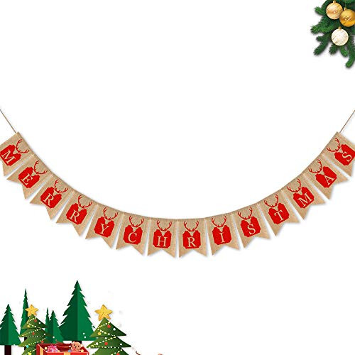 SWYOUN Burlap Merry Christmas Banner Elk Party Mantel Fireplace Garland Decoration Supplies