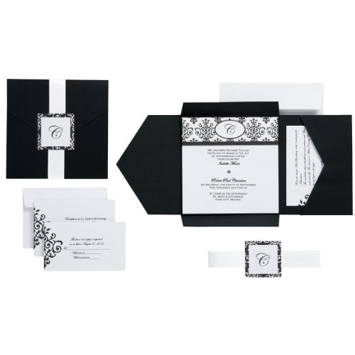 Simplicity Wilton Black & White Scroll Monogram Pocket Invitation Kit