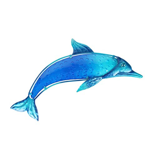 HONGLAND Metal Dolphin Wall Decor Indoor Art Sculpture Outdoor Hanging Glass Decorations Blue for Home Garden Bedroom HONGLAND Metal Dolphin Wall Decor Indoor Art Sculpture Outdoor Hanging Glass Decorations Blue for Home Garden Bedroom
