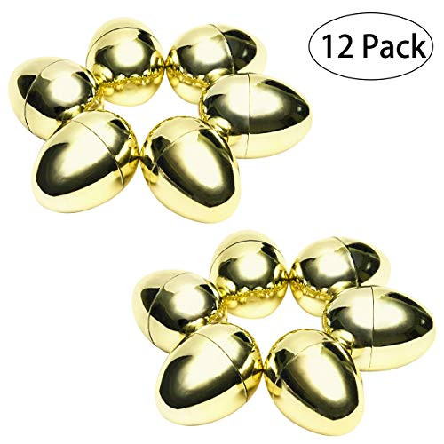 Unomor Shiny Large Golden Easter Eggs 3.15 Inches for Filling Specific Treats, Easter Party Favors, Easter Eggs Hunt, Basket Stuffers Fillers (12 Pack)