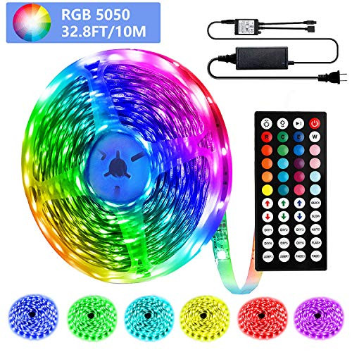 LED Strip Lights, 32.8ft/10m RGB LED Light Strip Kit with 44 Key IR Remote, Color Changing SMD 5050 Strip Light with 12V Power Supply, Flexible LED Tape Lights for Bedroom Kitchen DIY Home Decoration LED Strip Lights, 32.8ft/10m RGB LED Light Strip Kit with 44 Key IR Remote, Color Changing SMD 5050 Strip Light with 12V Power Supply, Flexible LED Tape Lights for Bedroom Kitchen DIY Home Decoration