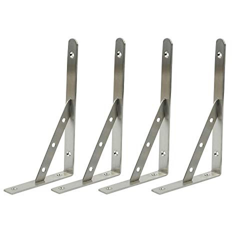 NovelBee 4 Pack of 10" Stainless Steel Heavy Duty Solid Shelf Brackets,Shelf Support Corner Brace Right Angle Bracket (Bracket Width:1")