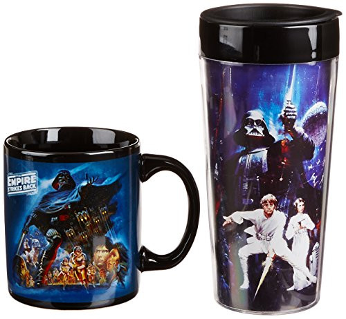 Vandor 53334 Star Wars 16 oz Plastic Travel Mug and 12 oz Ceramic Mug Set, Multicolor