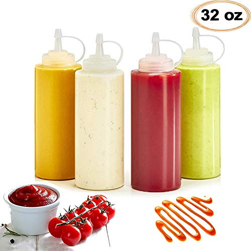 4 Pack 32oz Squeeze Bottle, Condiment Squeeze Bottles,Plastic Squeeze Squirt Bottles with Twist On Cap Lids and Discrete Measurements Perfect for Ketchup,BBQ,Sauces,Condiments,Paint and More 4 Pack 32oz Squeeze Bottle, Condiment Squeeze Bottles,Plastic Squeeze Squirt Bottles with Twist On Cap Lids and Discrete Measurements Perfect for Ketchup,BBQ,Sauces,Condiments,Paint and More