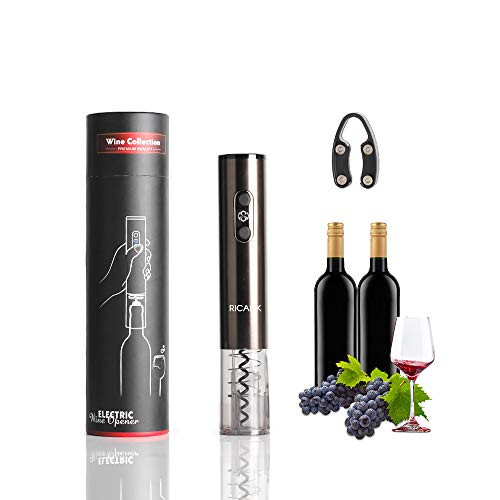 RICANK Electric Wine Opener, Automatic Electric Wine Bottle Corkscrew Opener with Wine Foil Cutter and USB Charging Cable, Rechargeable Cordless Automatic Corkscrew Set One Touch Wine Bottle Opener
