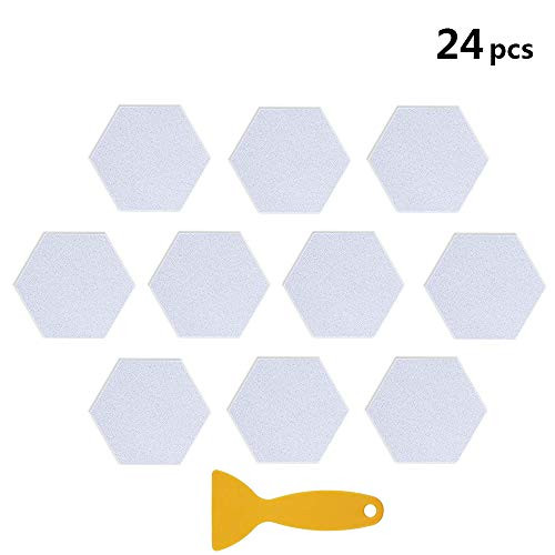 UCOFFEE Bathtub Stickers Non-Slip?24 Pieces Hexagon Safety Shower Treads Adhesive Decals Anti-Slip Appliques with Premium Scraper