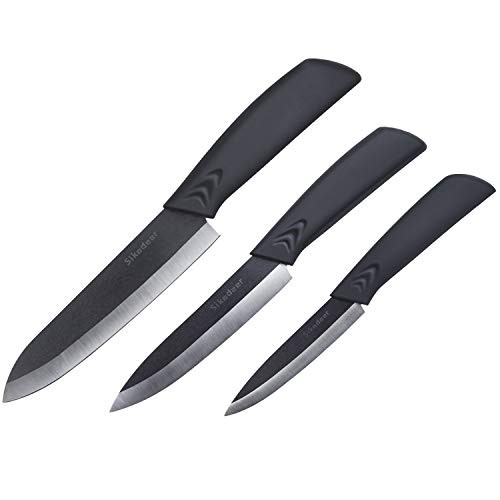 Sikadeer Kitchen Ceramic Knife Set With Sheaths - Super Sharp & Rust Proof & Stain Resistant (6" Chef Knife, 5" Utility Knife, 4" Fruit Knife,) (Black)