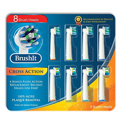 Replacement Toothbrush Heads for Oral B Braun - 4 Floss Action, 4 Cross Action, 8 Count