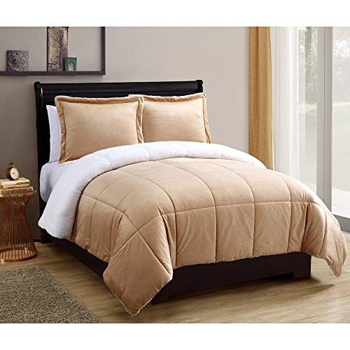 VCNY Home Micro Mink Reversible Sherpa 2 Piece Bedding Comforter Set, Twin, Taupe