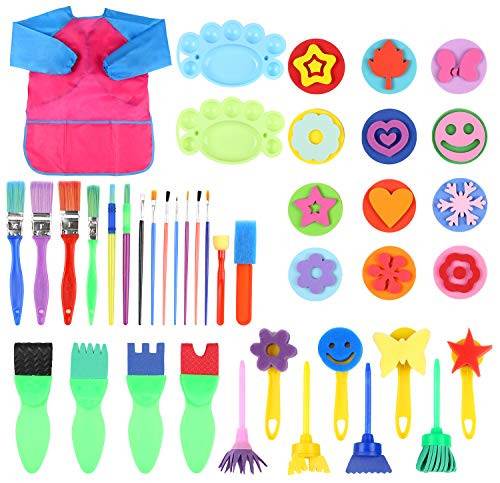 FINGOOO 42 Pieces Washable Painting Sponge Brushes Kit, Early Learning DIY Art Craft Sponge Paint Brush Washable Mini Flower Craft Painting Shapes Stamps Drawing Tools for Kids Toddlers Art Supplies G FINGOOO 42 Pieces Washable Painting Sponge Brushes Kit, Early Learning DIY Art Craft Sponge Paint Brush Washable Mini Flower Craft Painting Shapes Stamps Drawing Tools for Kids Toddlers Art Supplies G