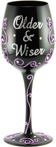 Bottom's Up 15-Ounce Older & Wiser Handpainted Wine Glass
