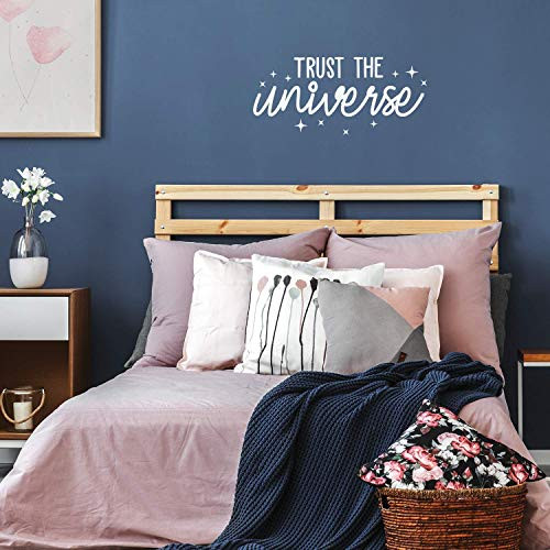 Vinyl Wall Art Decal - Trust The Universe - 10" x 22" - Trendy Inspirational Positive Quote Sticker for Home Bedroom Living Room Workplace Office Decor (White)