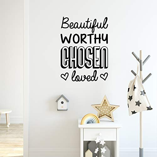 Vinyl Wall Art Decal - Beautiful Worthy Chosen Loved - 30" x 22" - Trendy Chic Inspirational Cute Quote Sticker for Women Home Bedroom Closet Girls Room Living Room Office Feminine Decor (Black) Vinyl Wall Art Decal - Beautiful Worthy Chosen Loved - 30" x 22" - Trendy Chic Inspirational Cute Quote Sticker for Women Home Bedroom Closet Girls Room Living Room Office Feminine Decor (Black)
