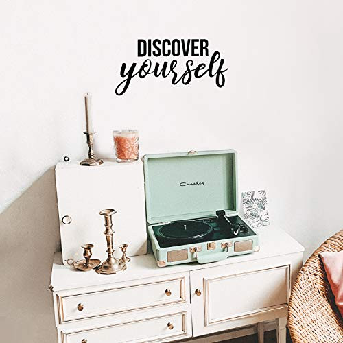 Vinyl Wall Art Decal - Discover Yourself - 11" x 22" - Trendy Positive Self Esteem Inspirational Quote Sticker for Home Bedroom Living Room Office Coffee Shop Gym Fitness Decor (Black)