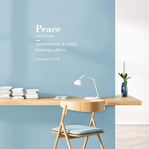 Vinyl Wall Art Decal - Peace Contenment and Unity Between Others - Romans 14:19-19" x 22" - Religious Bible Verse Quote Sticker for Bedroom Living Room Kids Room Office Church Decor (White) Vinyl Wall Art Decal - Peace Contenment and Unity Between Others - Romans 14:19-19" x 22" - Religious Bible Verse Quote Sticker for Bedroom Living Room Kids Room Office Church Decor (White)