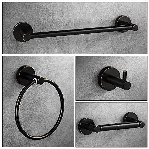 LUCKUP Oil Rubbed Bronze 4 Piece Bathroom Accessory Set, Towel Bar Accessory Set, Include 24 Towel Bar, Robe Hook,6.6 Towel Ring, and 7 Toilet Paper Holder, 304 Stainless Steel Wall Mounted 
