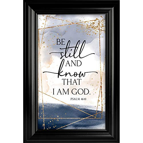 Dexsa Be Still Plaque Frame 8"x12" | Easel Back and Metal Hanger for Hanging | Modern Geometrics paired with Neutral Watercolors | Be Still and Know That I am God. Psalm 46:10