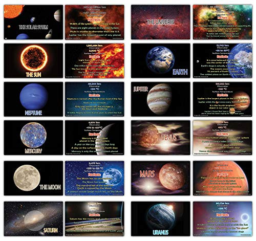 Creanoso Facts About Planet and Universe Flash Cards (24-Pack)  Assorted Informational Learning Cards Gift Set for Students, Kids, Teens, Men & Women - Cool Rewards Token Collection Set