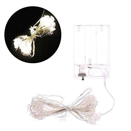 Pikewear 5m 50 LED Waterproof Stars Copper Wire Fairy String Lights Battery Operated Xmas Wedding Decor (Warm White)