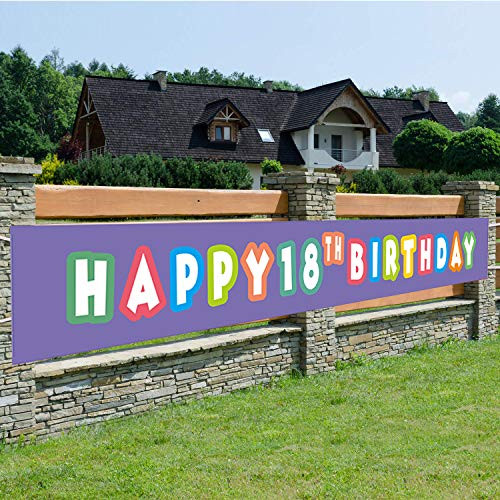 Purple Happy 18th Birthday Banner, 18th Birthday Party Sign, 18 Bday Party Supplies Decorations 