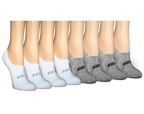 Saucony Women's Show Cushioned Invisible Liner Socks, White/Grey (8 Pairs), Shoe Size: 6-10