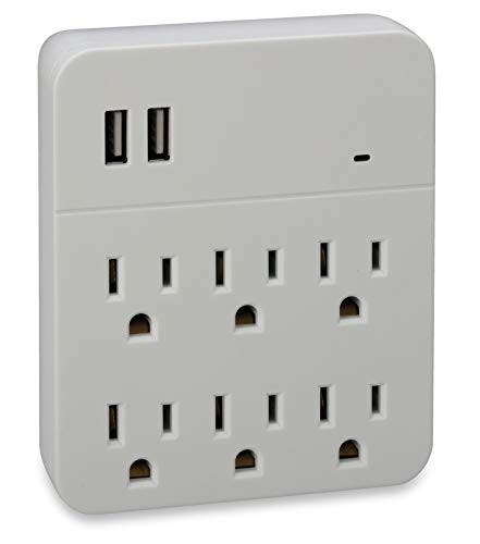 Outlet Expanders for Plugging Charging Home Office Electronics - USB Outlet Plug Extender 6 Plugs and 2 USB - Multi Plug Wall Outlet with USB Wall Cell Phone Charging Ports and Power Surge Protection