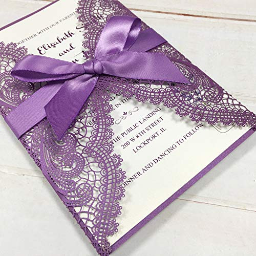 25Pcs Picky Bride Elegant Purple Wedding Invitations 5x7 Invite Cards for Wedding/Bridal Shower/Birthday Party, 125 x 185mm