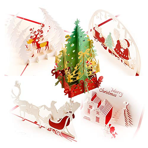 Bewinds 3D Pop Up Christmas Cards, Set of 5 Greeting Holiday Cards Gifts for Xmas/New Year