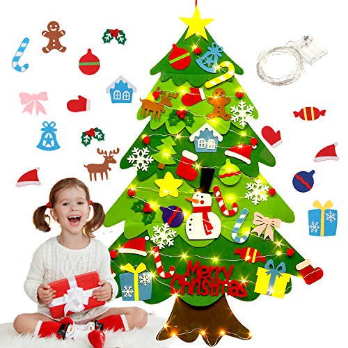 Bageek Christmas Tree, Felt Christmas Tree for Todders DIY Felt Tree with 33pcs Ornaments for Kids Christmas Decoration