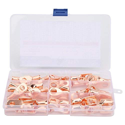 50Pcs Wire Lugs Battery Cable Ends Bare Copper Eyelets Tubular Ring Terminal Connectors 2/4/6/8 AWG