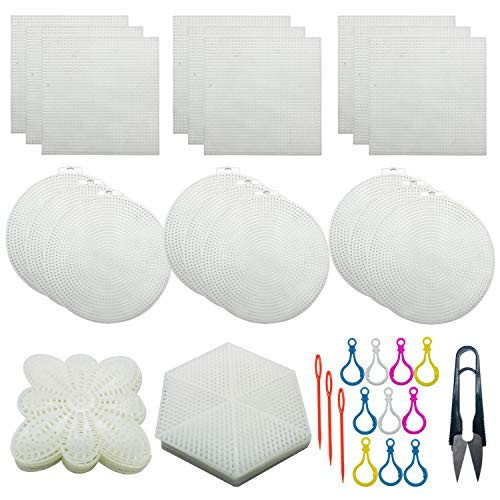 Seasonsky 52 PCS Mesh Plastic Canvas Sheets 4 Shapes Plastic Canvas for DIY Crafts Embroidery Cross Stitch, Acrylic Yarn Crafting, Knit and Crochet Projects