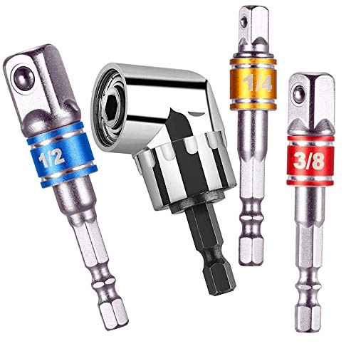 Impact Grade Socket Wrench Adapter Extension Set,3Pcs 1/4" 3/8" 1/2" Hex Shank Extension Drill Bit Set,for Universal Socket+105 Degree Right Angle Drill Attachment Bit Extension Screwdriver set