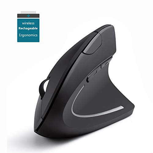 Nidiox Rechargeable Ergonomic Wireless Mouse, 2.4G USB Vertical Ergonomic Mouse with 6 Buttons 3 Adjustable DPI 800/1200/1600 Levels for Computer, Desktop, Laptop, PC, MacBook- Black