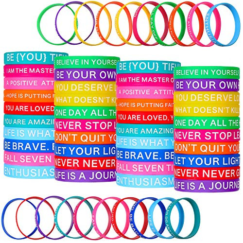 60 Pieces Motivational Quote Rubber Wristbands Colored Inspirational Silicone Bracelets Stretch Unisex Wristbands for Women Men Teen Gifts, 20 Styles