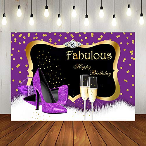 Purple Happy Birthday Photography Backdrop Fabulous Birthday Photography Background for Adults Women Shiny Diamond Dots High Heels Champagnes Party Decorations Supplies Banner Photo Booth Props 7x5ft Purple Happy Birthday Photography Backdrop Fabulous Birthday Photography Background for Adults Women Shiny Diamond Dots High Heels Champagnes Party Decorations Supplies Banner Photo Booth Props 7x5ft
