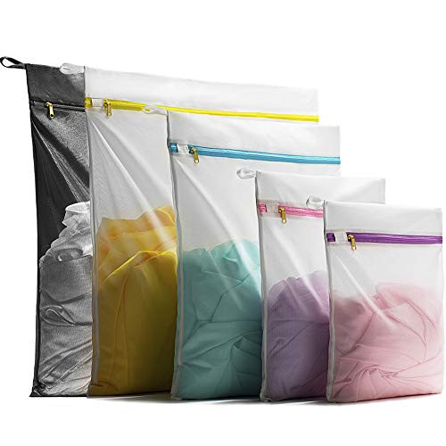 TENRAI 5 Pack Delicates Mesh Laundry Bags, Use YKK Zipper, Lingerie, Socks, Bra Mesh Wash Bags, (2 X-Large, 1 Large & 1 Medium & 1 Small)