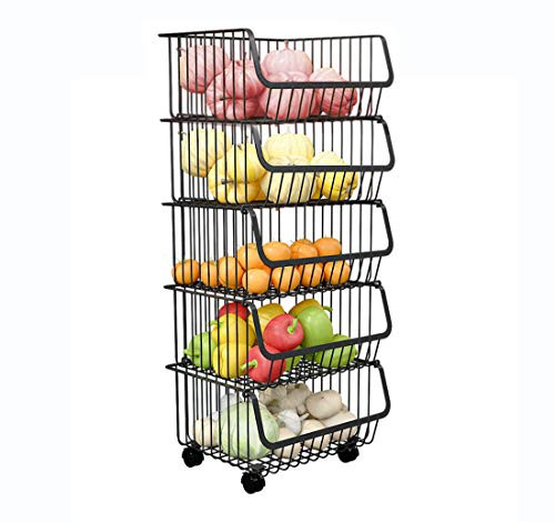 Wodswod 5-Shelf Shelving Storage Unit on 4'' Wheel Casters, Metal Organizer Wire Rack, Black