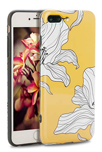 E-Desire iPhone 8 Plus Case,iPhone 7 Plus case? Flowers White Floral Pattern Shock Absorption Technology Bumper Soft TPU Case Rubber Silicone Back Cover for iPhone 7 Plus/iPhone 8 Plus, Yellow