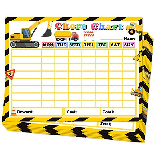 Chore Chart for Kids Dry Erase Reward Chart Reusable Self-Adhesive Behavior Chart for Home Classroom,Cute Construction Theme Chore Chart 10 Pack,14.5 x 11 Inches