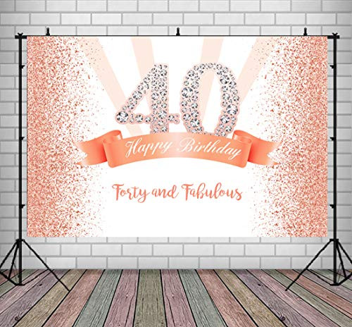 Happy 40th Birthday Party Photography Backdrop Sweet Rose Gold and Pink Dots Background for Adult Woman Party Banner Shining Diamond Number Forty Years Old Cake Table Supplies 9x6ft