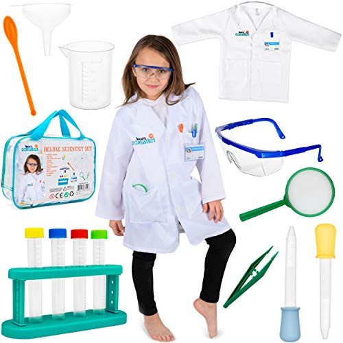 Born Toys 15 Piece Lab Coat for Kids with lab Goggles and Lab Kit Kids Scientist Costume for Kids Ages 5-10 for Real Experiments or Dress up and Role Play