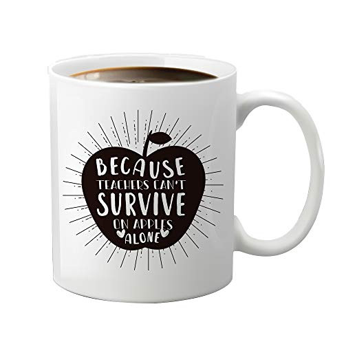 JioJio CHAN Teacher Appreciation Ceramic Coffee Mug, Because Teachers Can't Survive on Apples Alone, Teacher Gifts for Women, Funny Teachers Appreciation Day Gifts, End of Year Teacher Gifts, 11oz