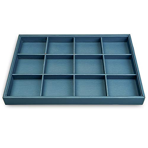 Woodten Blue PU Leather Jewelry Storage Tray 24 compartments Pendant Necklace Jewelry Tray Display Props (12 grids)